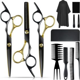 12 PCS Hair Cutting Scissors Set - Professional Barbers & Salon Kit: Cutting & Thinning Scissors, Comb, Cape, Clips for Men, Women, Kids & Pet